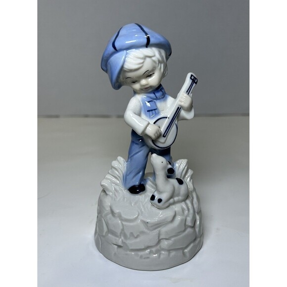 Vintage Porcelain Little Boy And Girl Figurine White/Blue (2 Piece Set) Decor - Picture 6 of 9